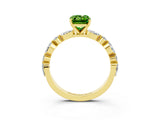 Yellow gold Emerald Cut Peridot Solitaire with Side Stones on a Pavé Band and Four-Prong Setting_3