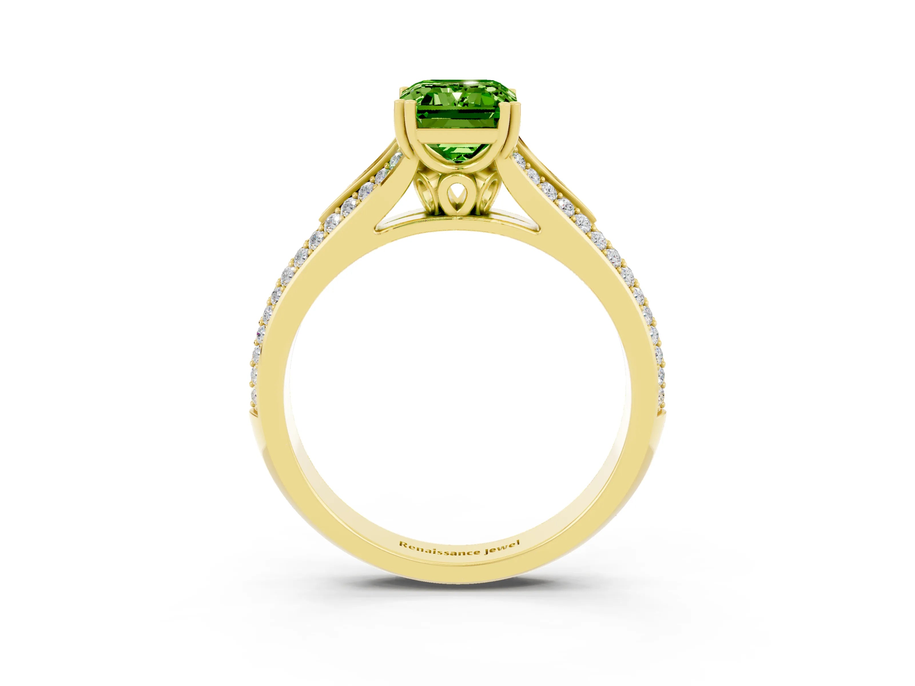 Yellow gold Emerald Cut Peridot Split Shank Engagement Ring with Pavé Band_3