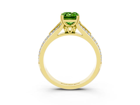 Yellow gold Emerald Cut Peridot Split Shank Engagement Ring with Pavé Band_3
