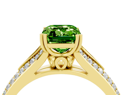 Yellow gold Emerald Cut Peridot Split Shank Engagement Ring with Pavé Band_4
