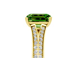 Yellow gold Emerald Cut Peridot Split Shank Engagement Ring with Pavé Band_5