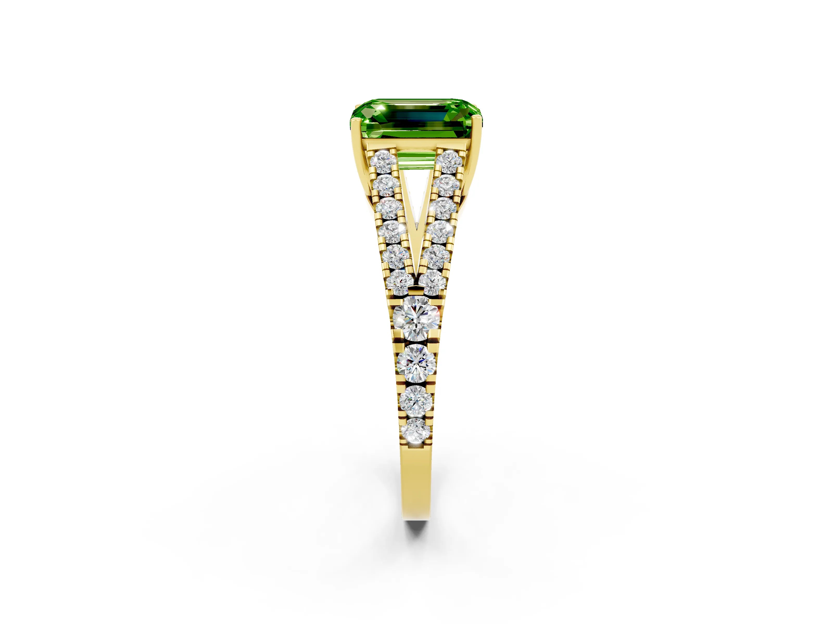 Yellow gold Emerald Cut Peridot Split Shank Pavé Engagement Ring with Four-Prong Setting_14