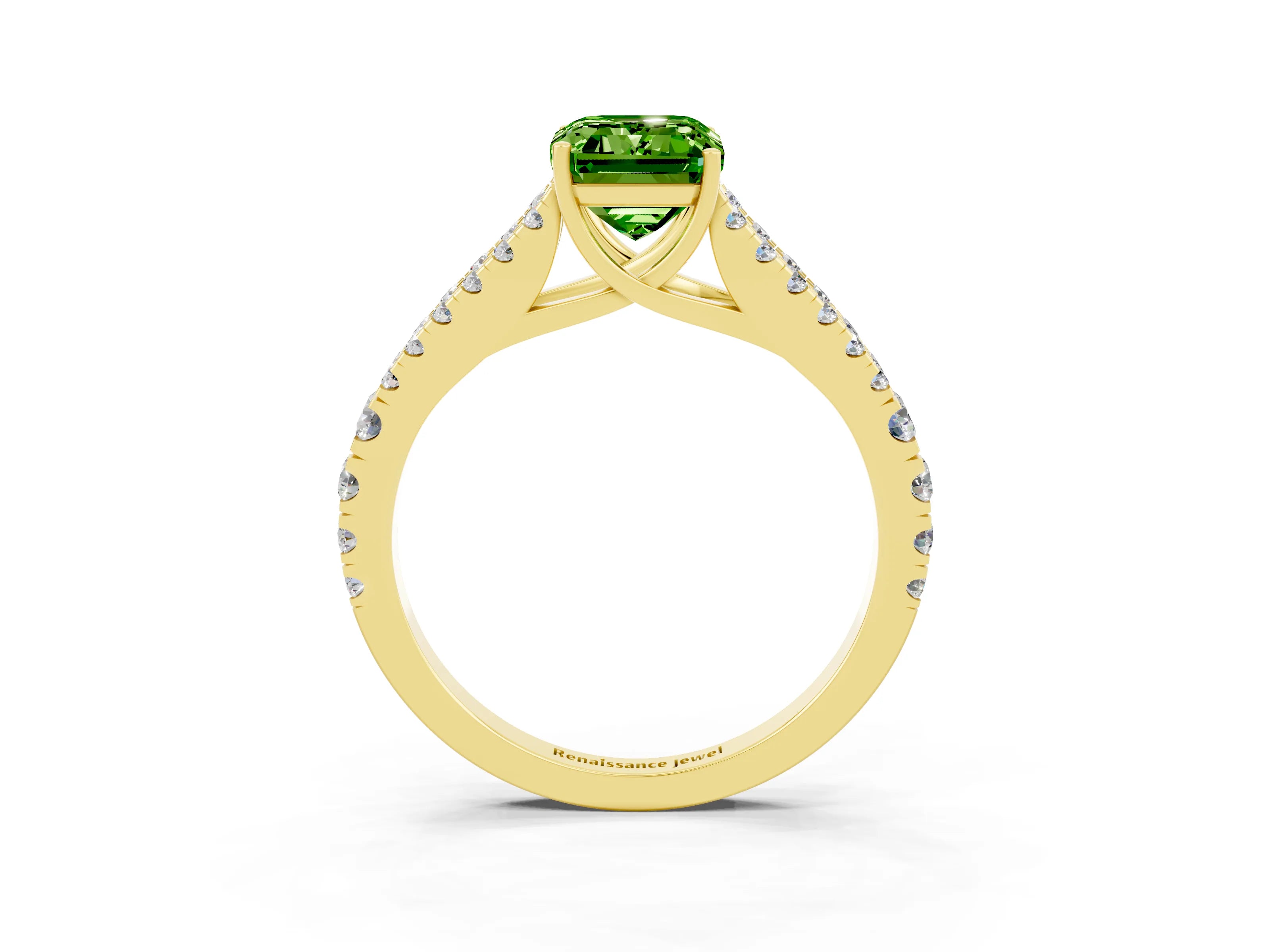 Yellow gold Emerald Cut Peridot Split Shank Pavé Engagement Ring with Four-Prong Setting_15