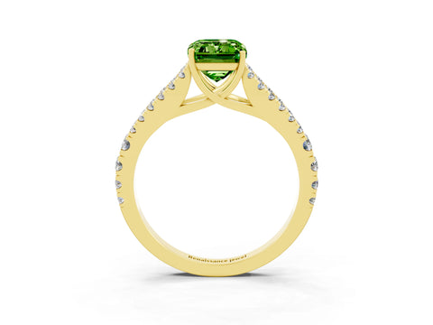 Yellow gold Emerald Cut Peridot Split Shank Pavé Engagement Ring with Four-Prong Setting_15
