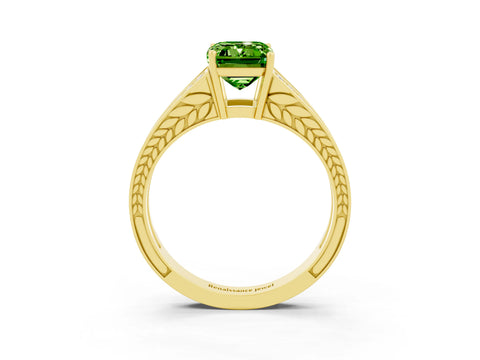 Yellow gold Emerald Cut Peridot Split Shank Ring with Pavé Band and Four-Prong Setting_3