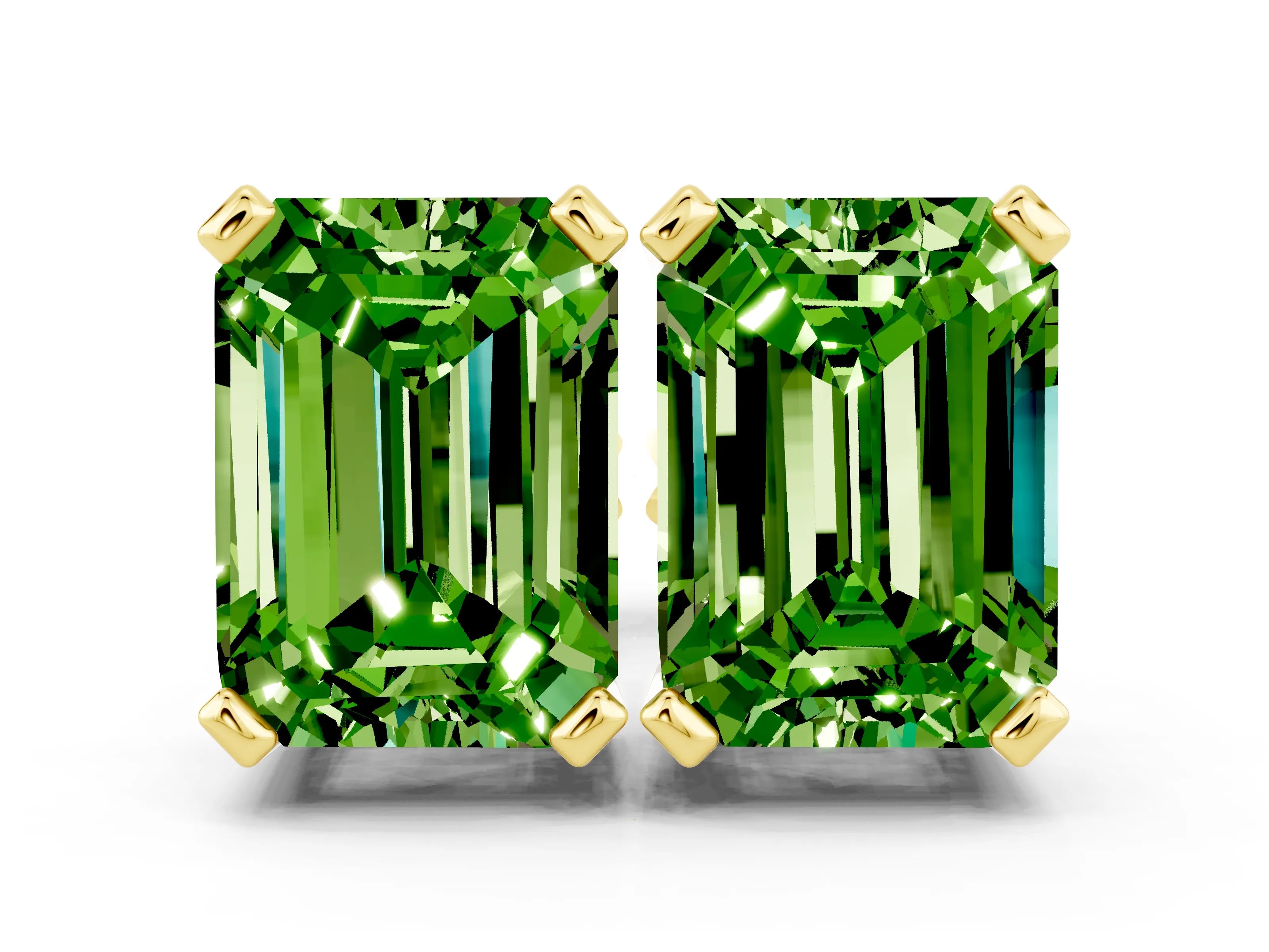 Yellow gold Emerald Cut Peridot Stud Earrings_12