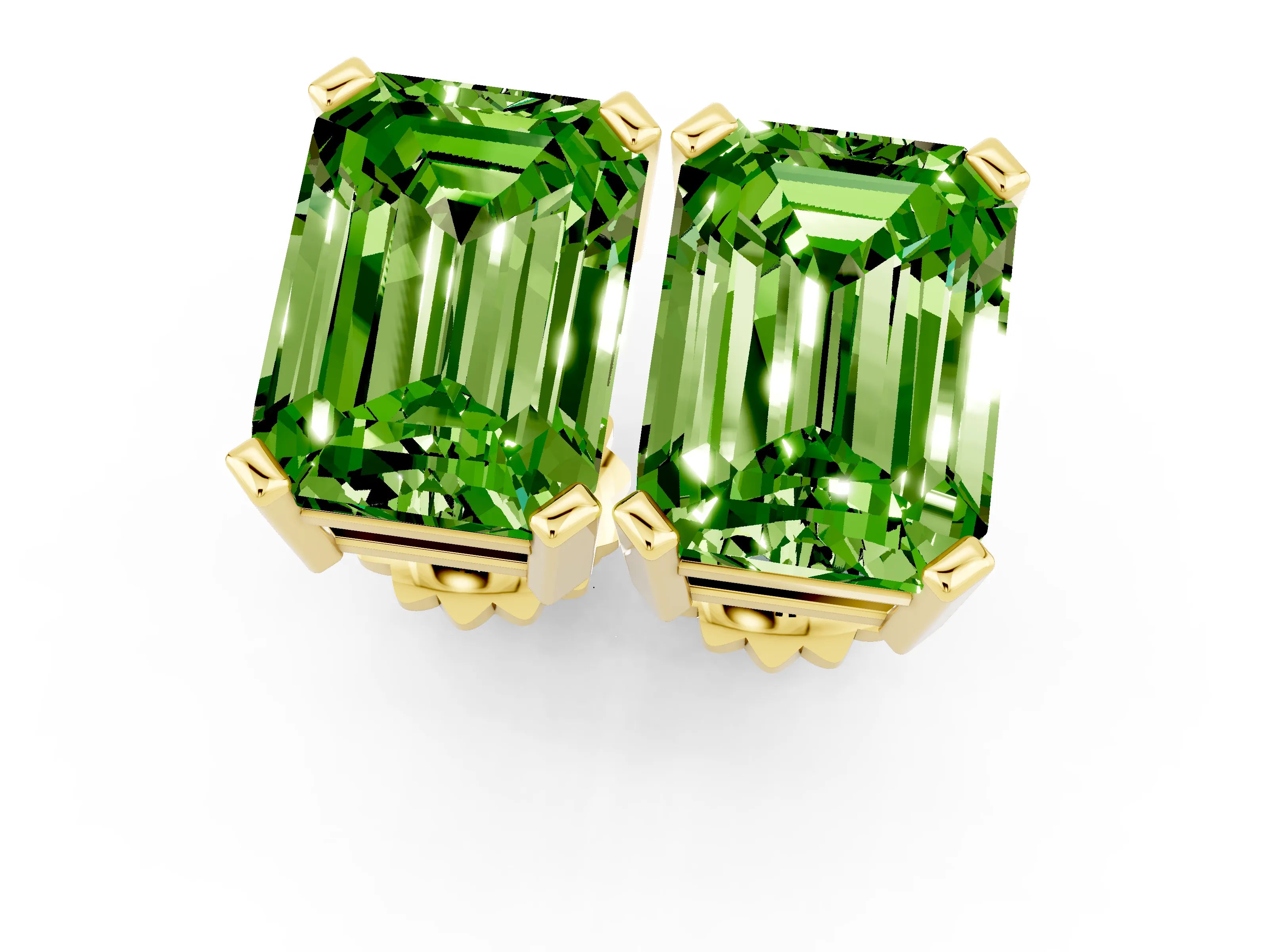Yellow gold Emerald Cut Peridot Stud Earrings_13