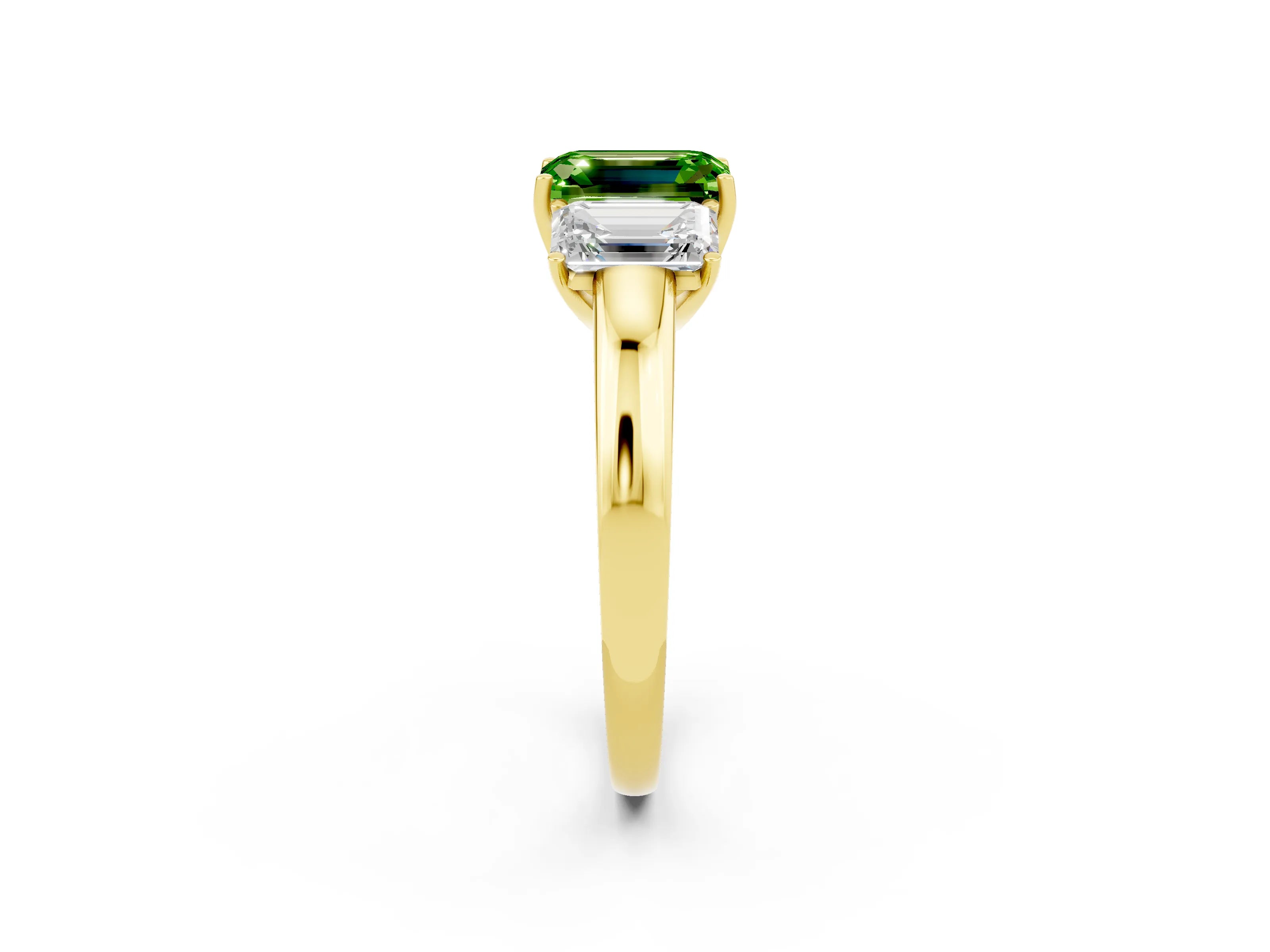 Yellow gold Emerald Cut Peridot Three-Stone Ring with Four-Prong Setting and Classic Band_2
