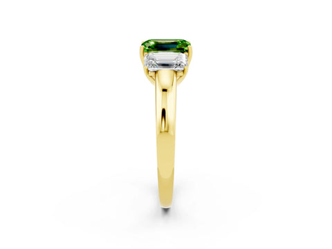 Yellow gold Emerald Cut Peridot Three-Stone Ring with Four-Prong Setting and Classic Band_2