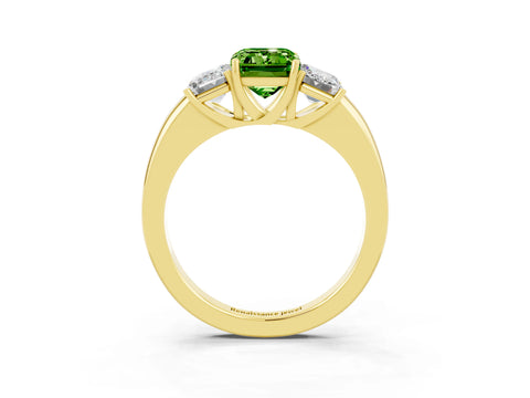 Yellow gold Emerald Cut Peridot Three-Stone Ring with Four-Prong Setting and Classic Band_3