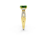 Yellow gold Emerald Cut Peridot Three-Stone Ring with Pavé Split Shank and Four-Prong Setting_2