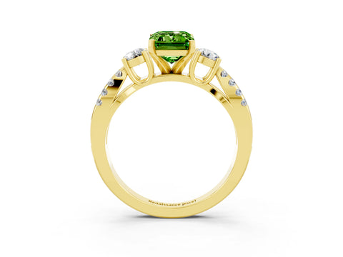 Yellow gold Emerald Cut Peridot Three-Stone Ring with Pavé Split Shank and Four-Prong Setting_3