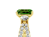 Yellow gold Emerald Cut Peridot Three-Stone Ring with Pavé Split Shank and Four-Prong Setting_5