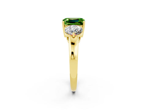 Yellow gold Emerald Cut Peridot Three-Stone Ring with Prong Setting and Classic Band_2