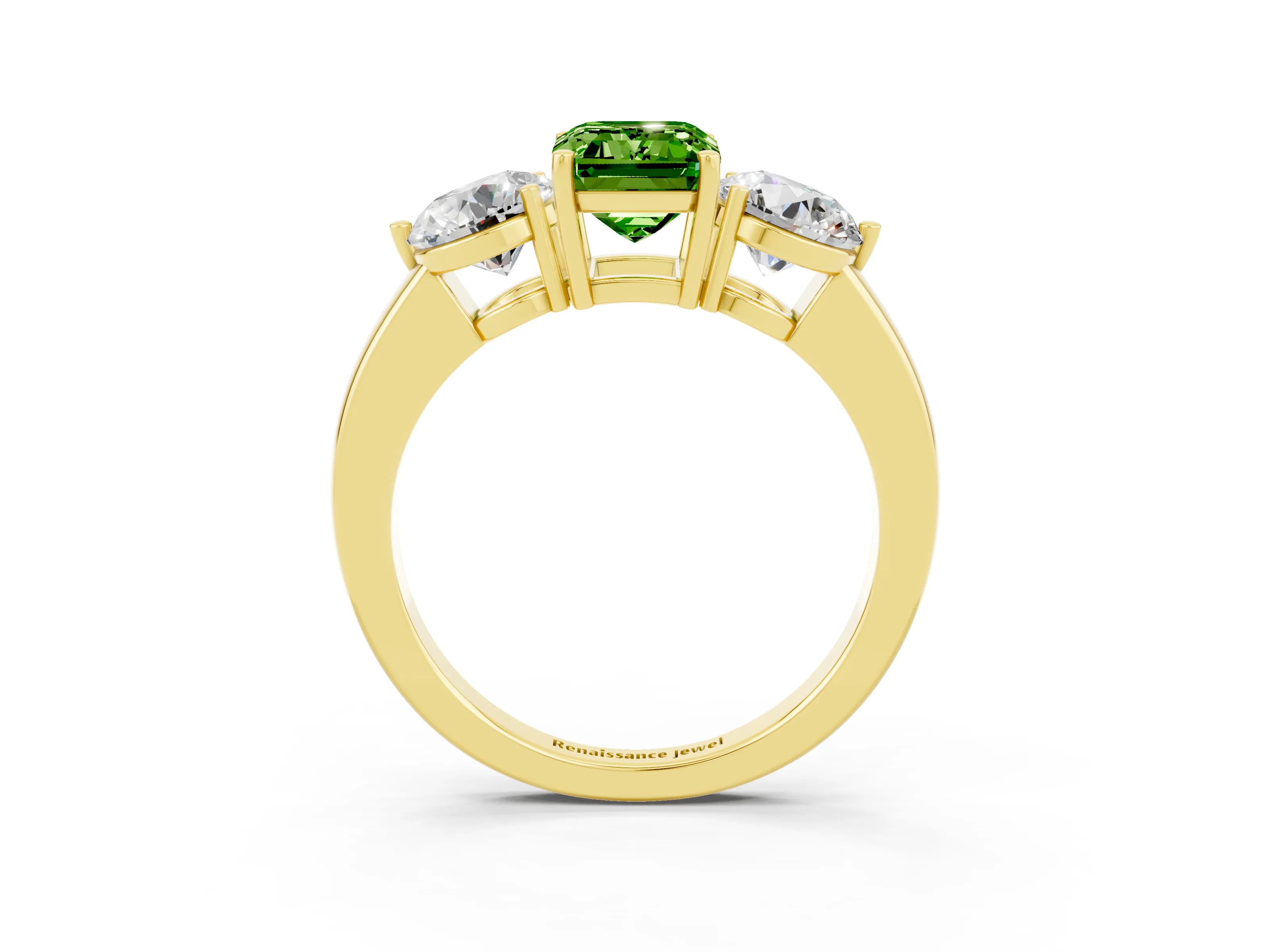 Yellow gold Emerald Cut Peridot Three-Stone Ring with Prong Setting and Classic Band_3