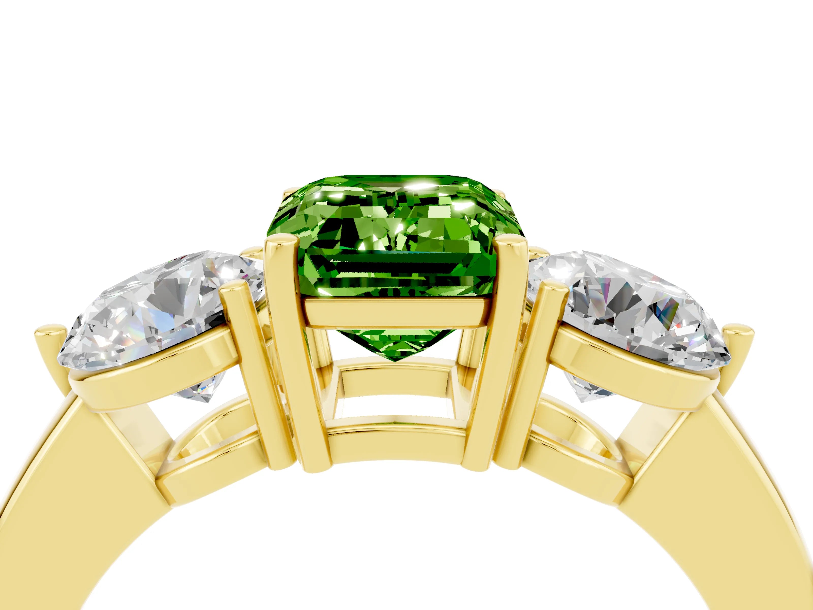 Yellow gold Emerald Cut Peridot Three-Stone Ring with Prong Setting and Classic Band_4
