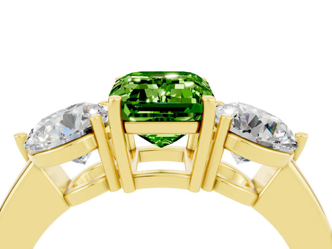 Yellow gold Emerald Cut Peridot Three-Stone Ring with Prong Setting and Classic Band_4