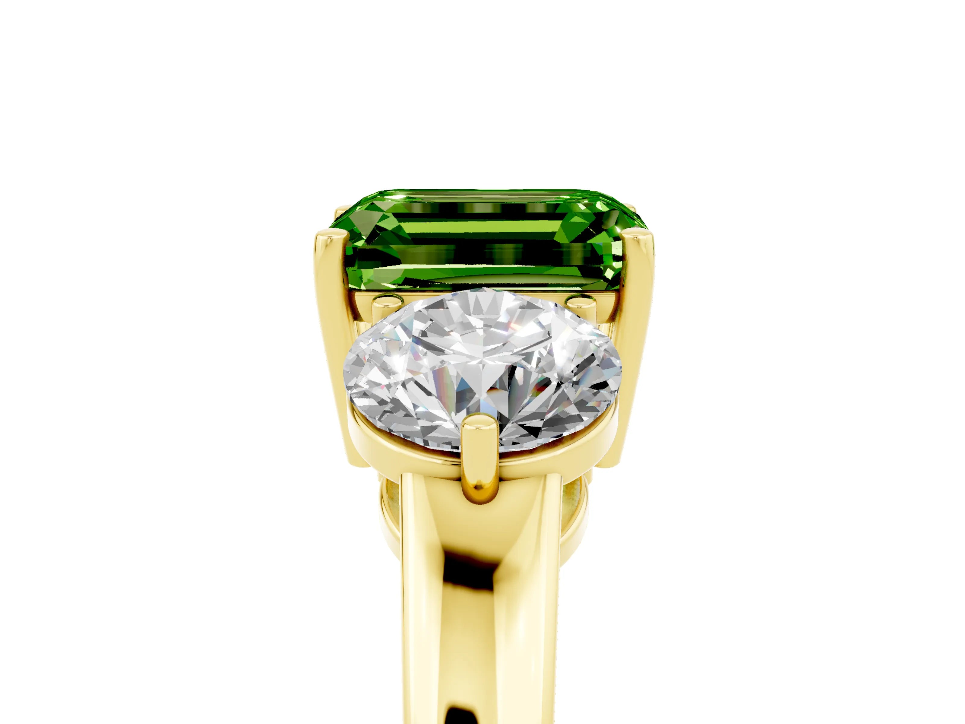 Yellow gold Emerald Cut Peridot Three-Stone Ring with Prong Setting and Classic Band_5