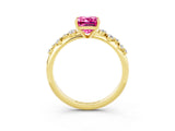 Yellow gold Emerald Cut Pink Sapphire Cluster Side Stone Solitaire Ring with Prong Setting_74