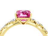 Yellow gold Emerald Cut Pink Sapphire Cluster Side Stone Solitaire Ring with Prong Setting_75