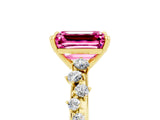 Yellow gold Emerald Cut Pink Sapphire Cluster Side Stone Solitaire Ring with Prong Setting_76