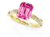 Yellow gold Emerald Cut Pink Sapphire Engagement Ring with Side Stone Accents and Four-Prong Setting_52