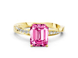 Yellow gold Emerald Cut Pink Sapphire Engagement Ring with Side Stone Accents and Four-Prong Setting_60