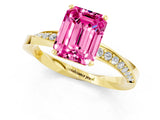 Yellow gold Emerald Cut Pink Sapphire Engagement Ring with Side Stone Accents and Four-Prong Setting_61