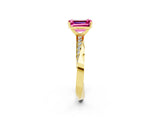 Yellow gold Emerald Cut Pink Sapphire Engagement Ring with Side Stone Accents and Four-Prong Setting_62