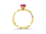 Yellow gold Emerald Cut Pink Sapphire Engagement Ring with Side Stone Accents and Four-Prong Setting_63