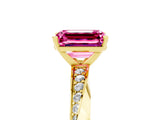 Yellow gold Emerald Cut Pink Sapphire Engagement Ring with Side Stone Accents and Four-Prong Setting_65