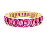10K Yellow Gold Emerald Cut Pink Sapphire Eternity Band with Shared Prong Setting