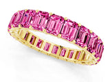 10K Yellow Gold Emerald Cut Pink Sapphire Eternity Band with Shared Prong Setting