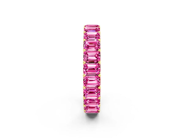 Yellow Gold Emerald Cut Lab-Grown Pink Sapphire North-South Eternity Wedding Band with Shared Prongs