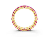 10K Yellow Gold Emerald Cut Pink Sapphire Eternity Band with Shared Prong Setting
