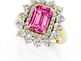 Yellow gold Emerald Cut Pink Sapphire Floral Double Halo Engagement Ring with Prong Setting_61