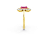 Yellow gold Emerald Cut Pink Sapphire Floral Double Halo Engagement Ring with Prong Setting_62