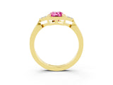Yellow gold Emerald Cut Pink Sapphire Halo Ring with Tapered Band and Four-Prong Setting_3