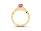 Yellow gold Emerald Cut Pink Sapphire  Halo Twist Band Solitaire Prong Setting Ring_27