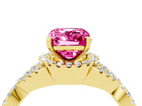Yellow gold Emerald Cut Pink Sapphire  Halo Twist Band Solitaire Prong Setting Ring_52