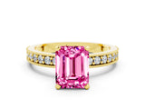 Yellow gold Emerald Cut Pink Sapphire Milgrain Pavé Engagement Ring with Four-Prong Setting_36