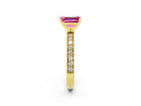 Yellow gold Emerald Cut Pink Sapphire Milgrain Pavé Engagement Ring with Four-Prong Setting_38