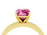 Yellow gold Emerald Cut Pink Sapphire Milgrain Pavé Engagement Ring with Four-Prong Setting_40