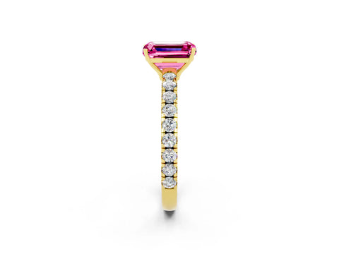 Yellow gold Emerald Cut Pink Sapphire Pavé Solitaire Engagement Ring with Four-Prong Setting_14