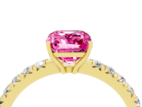 Yellow gold Emerald Cut Pink Sapphire Pavé Solitaire Engagement Ring with Four-Prong Setting_16