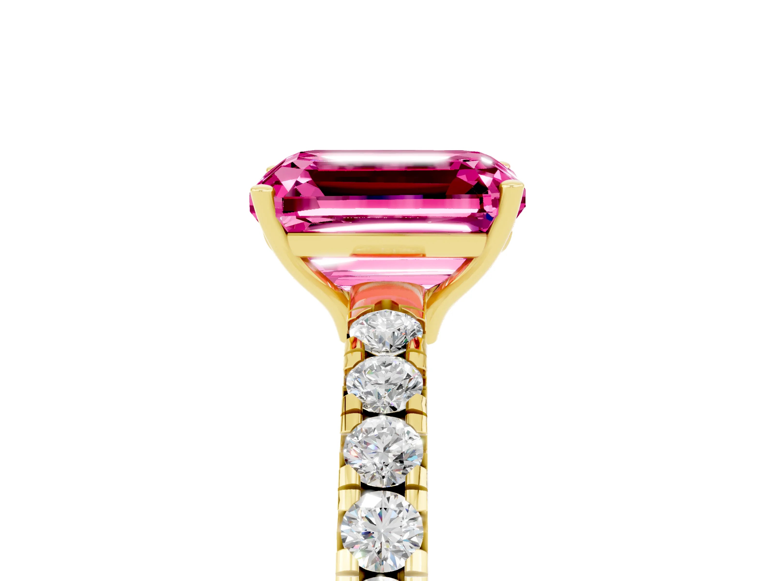 Yellow gold Emerald Cut Pink Sapphire Pavé Solitaire Engagement Ring with Four-Prong Setting_17