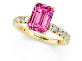 Yellow gold Emerald Cut Pink Sapphire Pavé Solitaire Ring with Round Band and Prong Setting_13