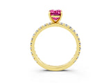 Yellow gold Emerald Cut Pink Sapphire Pavé Solitaire Ring with Round Band and Prong Setting_15