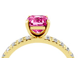Yellow gold Emerald Cut Pink Sapphire Pavé Solitaire Ring with Round Band and Prong Setting_16