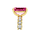 Yellow gold Emerald Cut Pink Sapphire Pavé Solitaire Ring with Round Band and Prong Setting_17